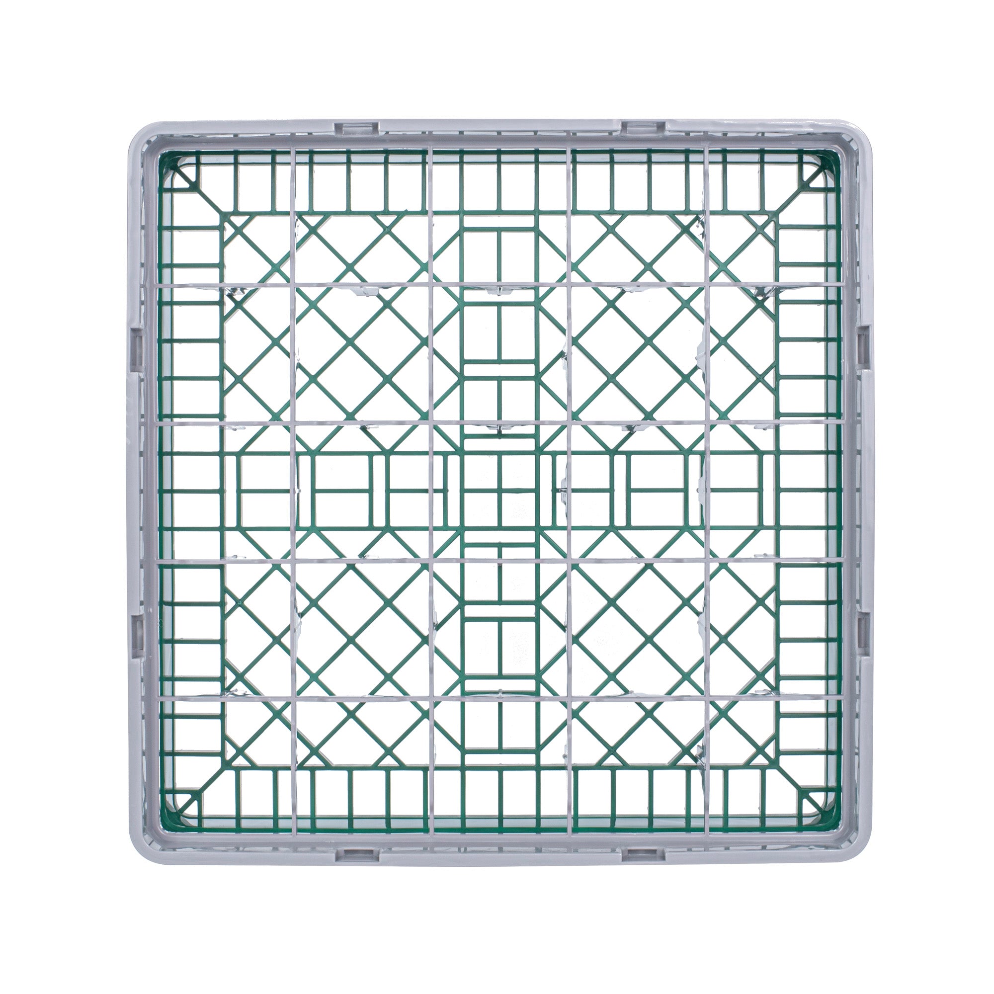 Clean Tek Professional Green Glass Rack - 25 Compartments, 1 Full Drop Extender - 19 3/4" x 19 3/4" x 5 3/4" - 1 count box