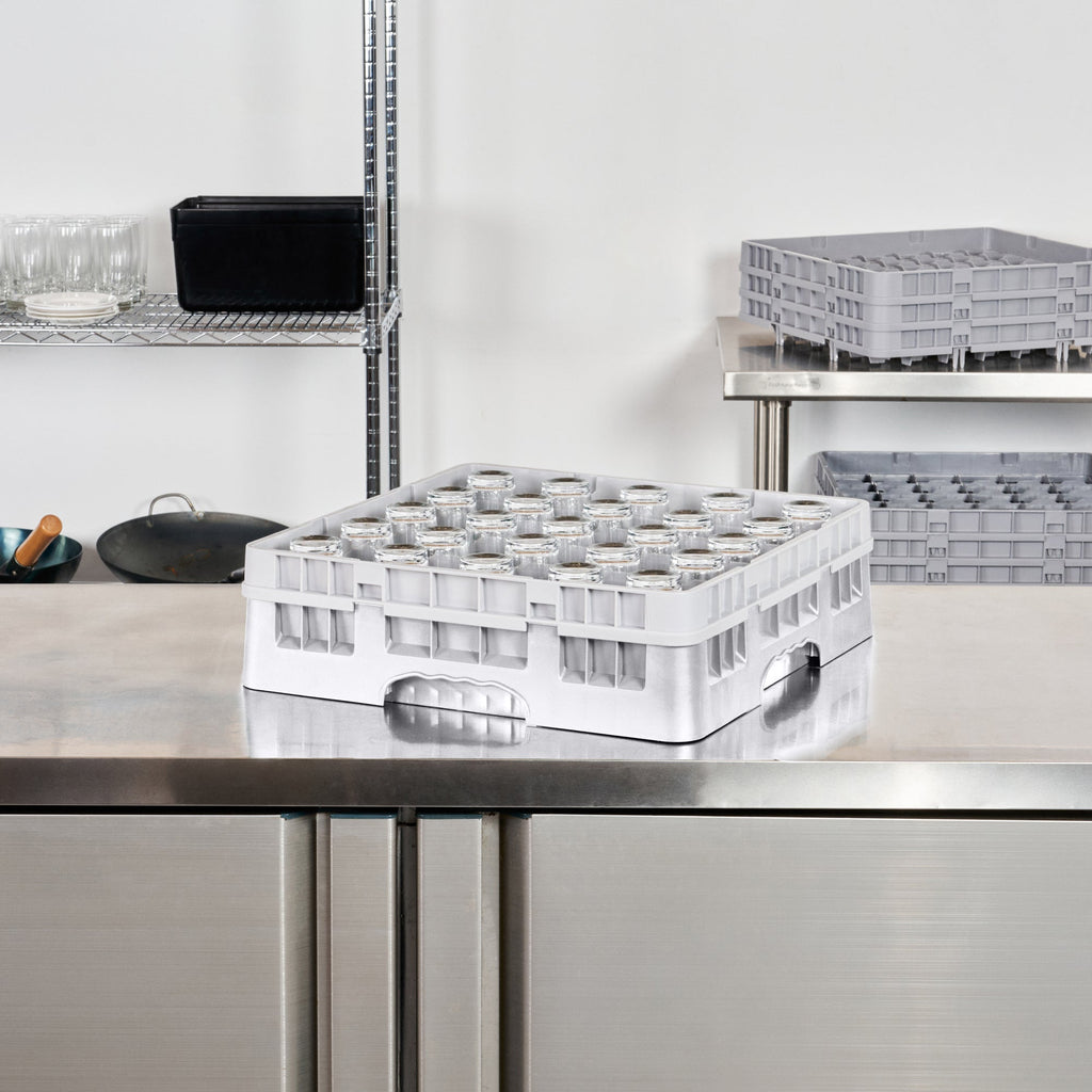 Clean Tek Professional Gray Glass Rack - 25 Compartments, 1 Full Drop Extender - 19 3/4" x 19 3/4" x 5 3/4" - 1 count box