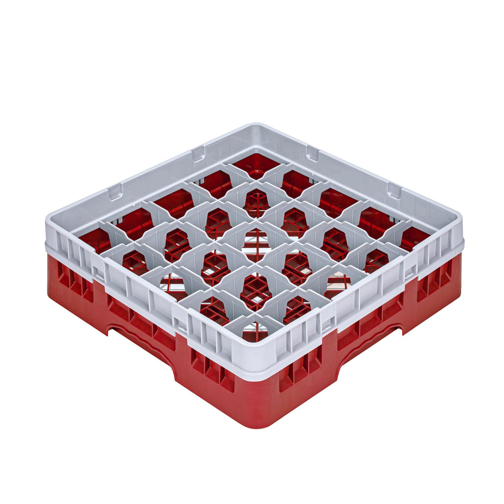 Clean Tek Professional Red Glass Rack - 25 Compartments, 1 Full Drop Extender - 19 3/4" x 19 3/4" x 5 3/4" - 1 count box