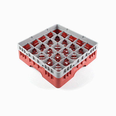 Clean Tek Professional Red Glass Rack - 25 Compartments, 1 Full Drop Extender - 19 3/4" x 19 3/4" x 5 3/4" - 1 count box