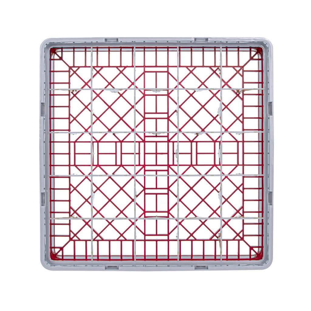 Clean Tek Professional Red Glass Rack - 25 Compartments, 1 Full Drop Extender - 19 3/4" x 19 3/4" x 5 3/4" - 1 count box