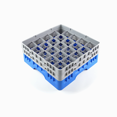 Clean Tek Professional Blue Glass Rack - 25 Compartments, 1 Full Drop and 1 Half Drop Extender - 19 3/4" x 19 3/4" x 7 1/4" - 1 count box