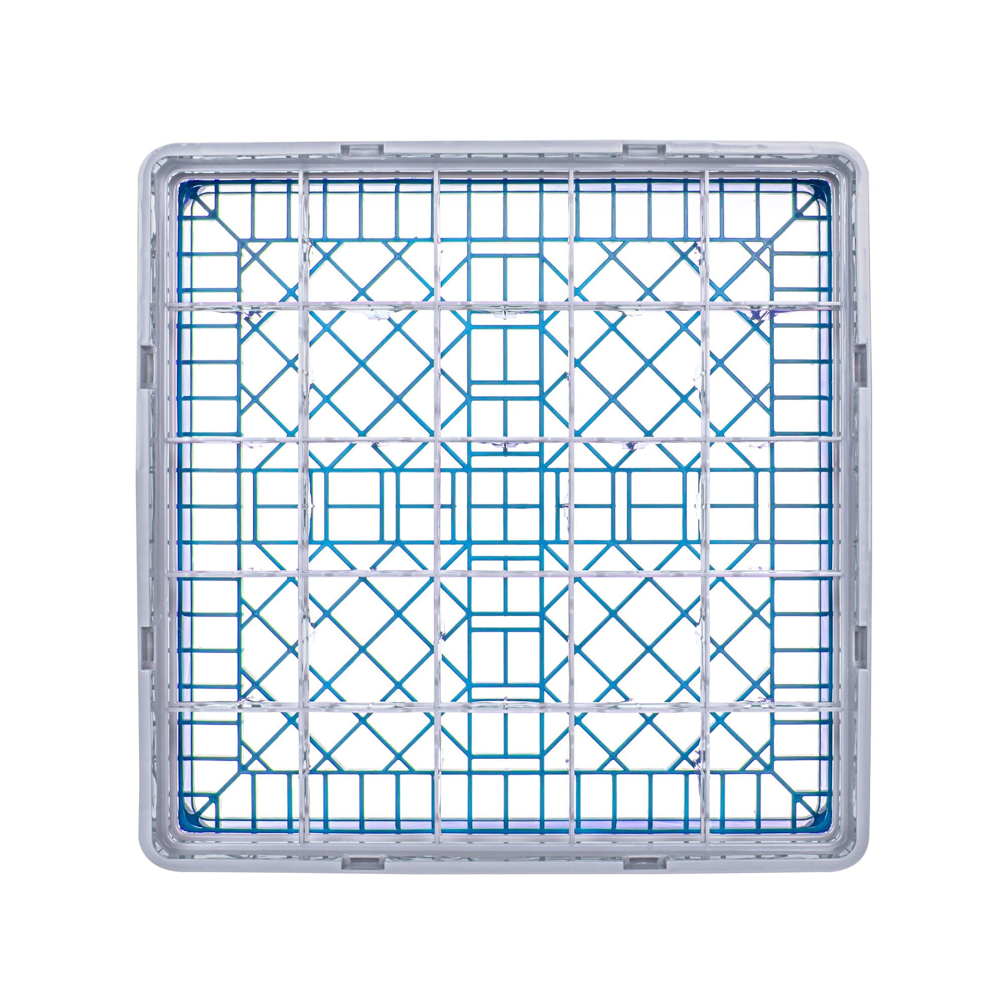 Clean Tek Professional Blue Glass Rack - 25 Compartments, 1 Full Drop and 1 Half Drop Extender - 19 3/4" x 19 3/4" x 7 1/4" - 1 count box