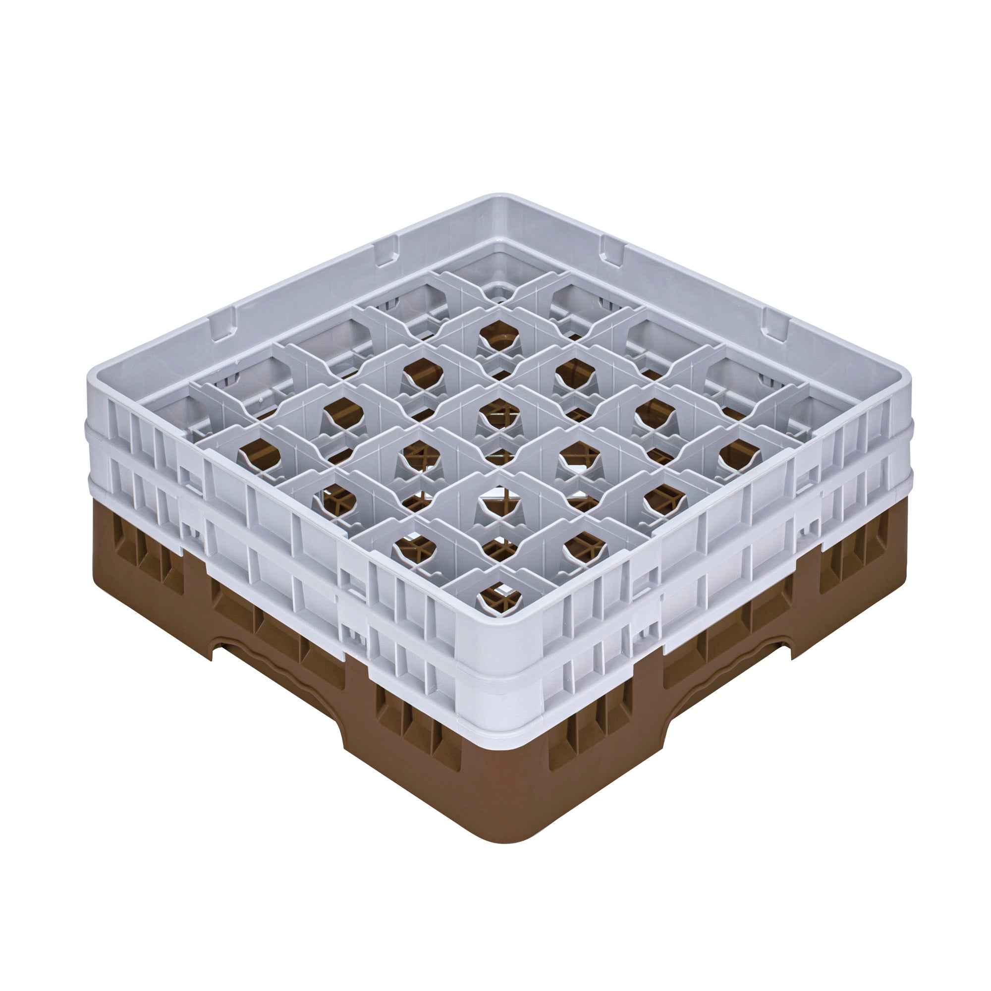Clean Tek Professional Brown Glass Rack - 25 Compartments, 1 Full Drop and 1 Half Drop Extender - 19 3/4" x 19 3/4" x 7 1/4" - 1 count box