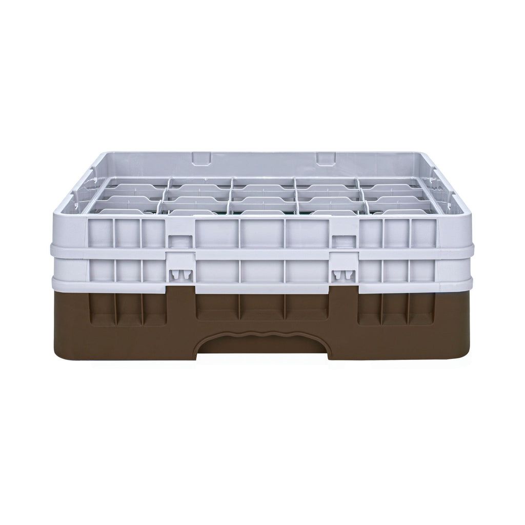 Clean Tek Professional Brown Glass Rack - 25 Compartments, 1 Full Drop and 1 Half Drop Extender - 19 3/4" x 19 3/4" x 7 1/4" - 1 count box
