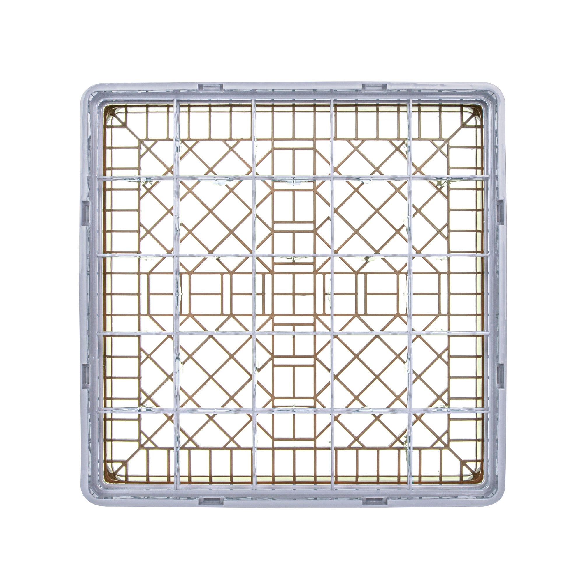 Clean Tek Professional Brown Glass Rack - 25 Compartments, 1 Full Drop and 1 Half Drop Extender - 19 3/4" x 19 3/4" x 7 1/4" - 1 count box