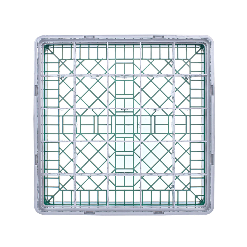 Clean Tek Professional Green Glass Rack - 25 Compartments, 1 Full Drop and 1 Half Drop Extender - 19 3/4" x 19 3/4" x 7 1/4" - 1 count box