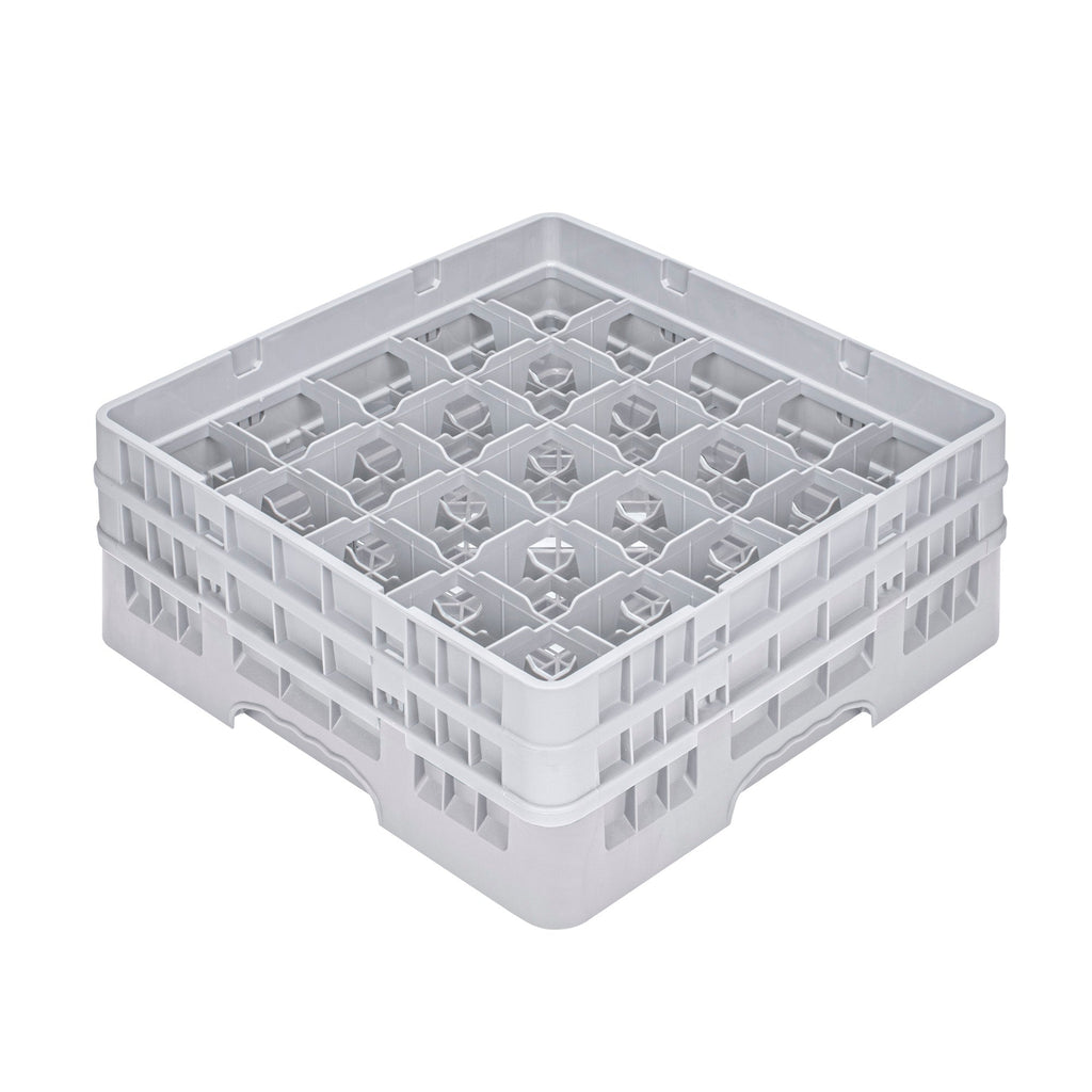Clean Tek Professional Gray Glass Rack - 25 Compartments, 1 Full Drop and 1 Half Drop Extender - 19 3/4" x 19 3/4" x 7 1/4" - 1 count box