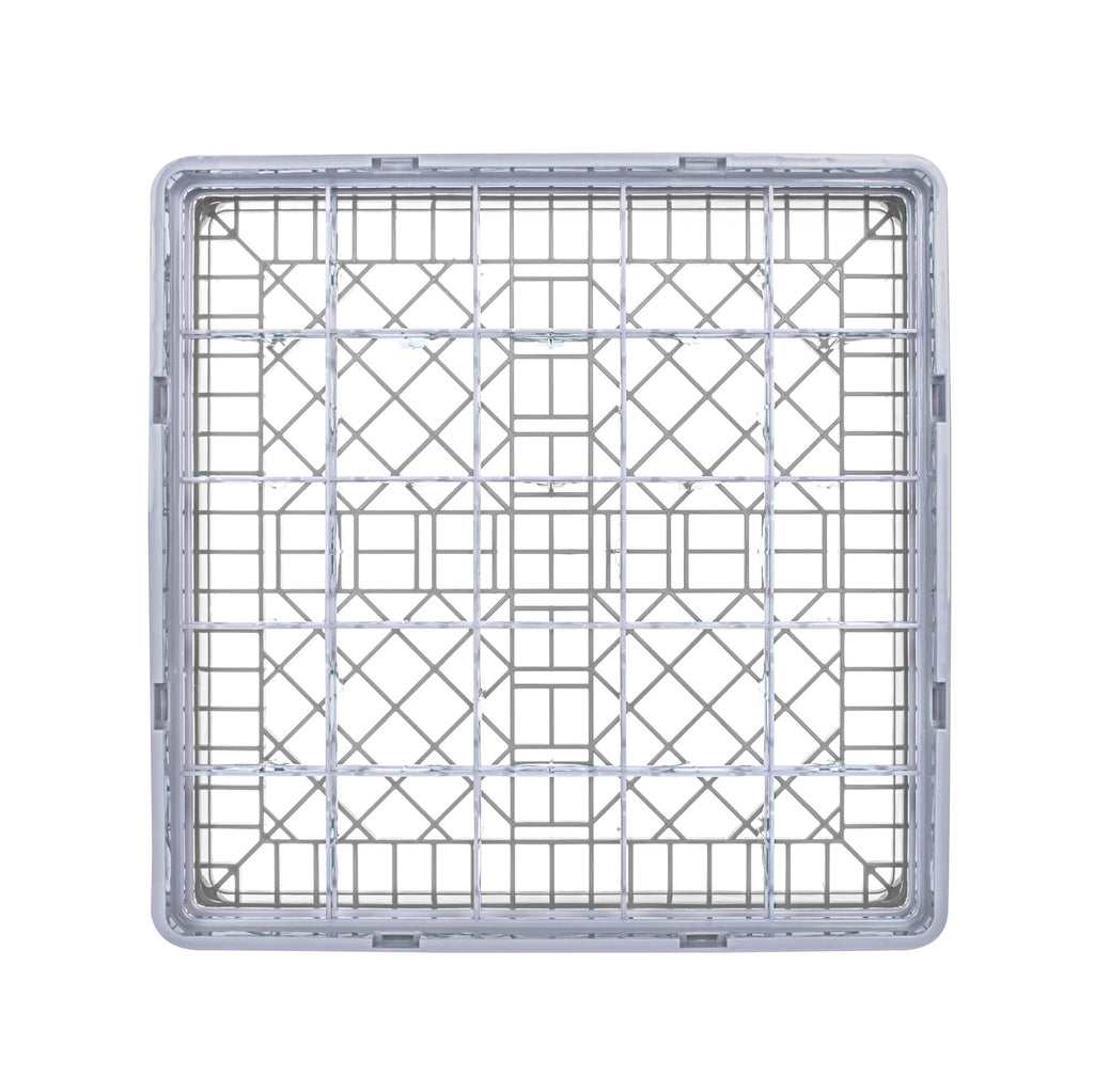 Clean Tek Professional Gray Glass Rack - 25 Compartments, 1 Full Drop and 1 Half Drop Extender - 19 3/4" x 19 3/4" x 7 1/4" - 1 count box