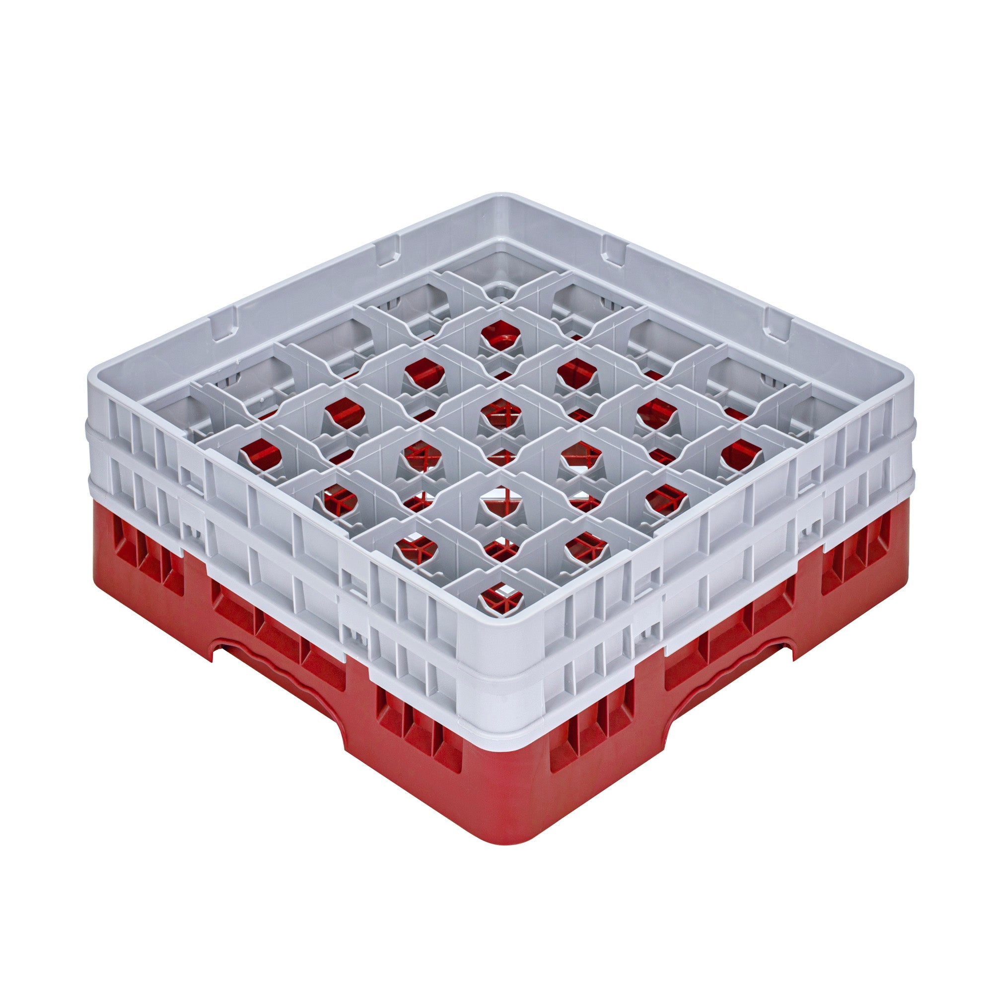 Clean Tek Professional Red Glass Rack - 25 Compartments, 1 Full Drop and 1 Half Drop Extender - 19 3/4" x 19 3/4" x 7 1/4" - 1 count box