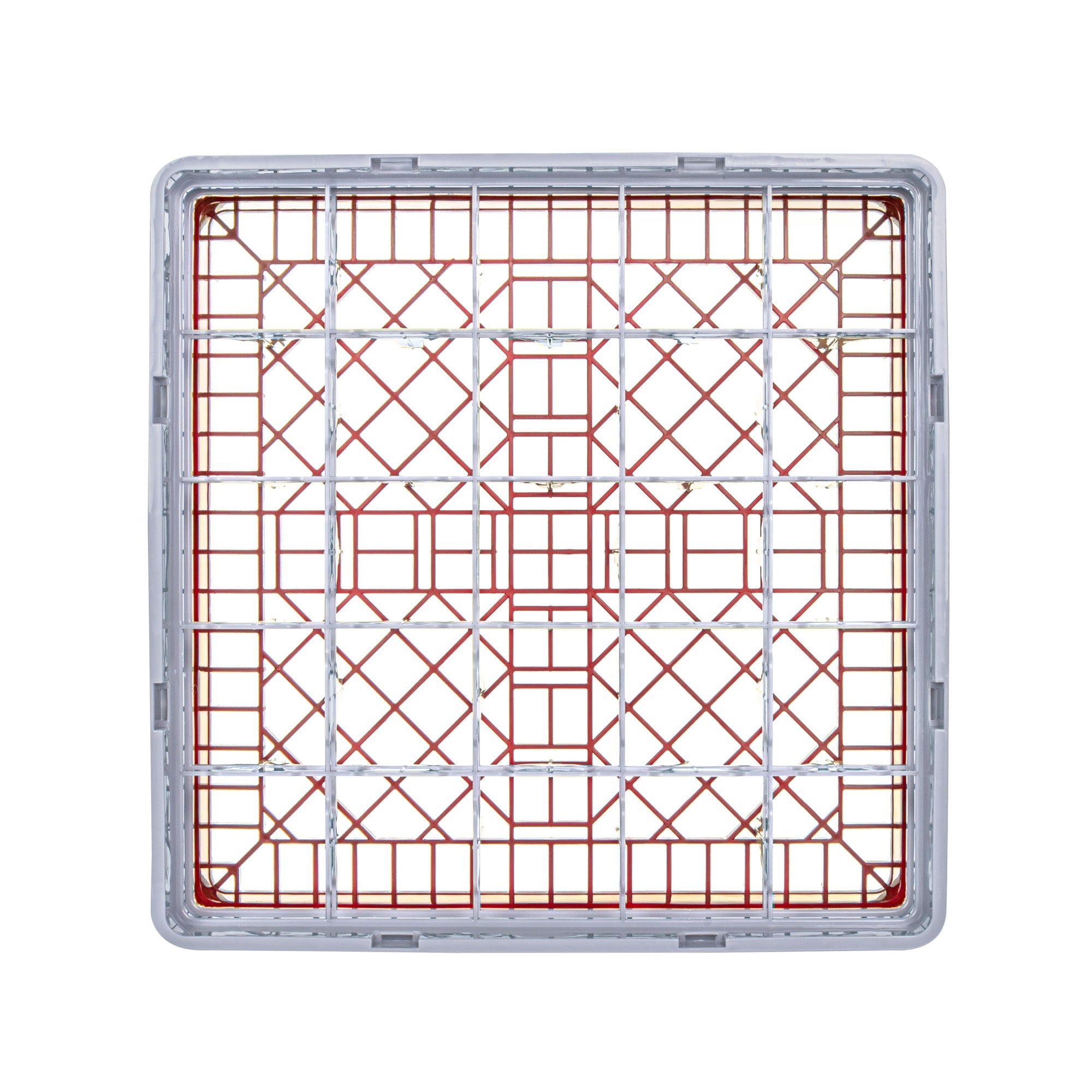 Clean Tek Professional Red Glass Rack - 25 Compartments, 1 Full Drop and 1 Half Drop Extender - 19 3/4" x 19 3/4" x 7 1/4" - 1 count box