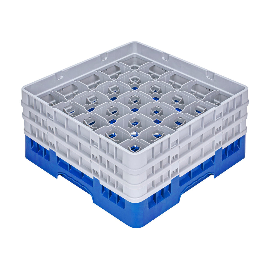 Clean Tek Professional Blue Glass Rack - 25 Compartments, 1 Full Drop and 2 Half Drop Extenders - 19 3/4" x 19 3/4" x 8 3/4" - 1 count box