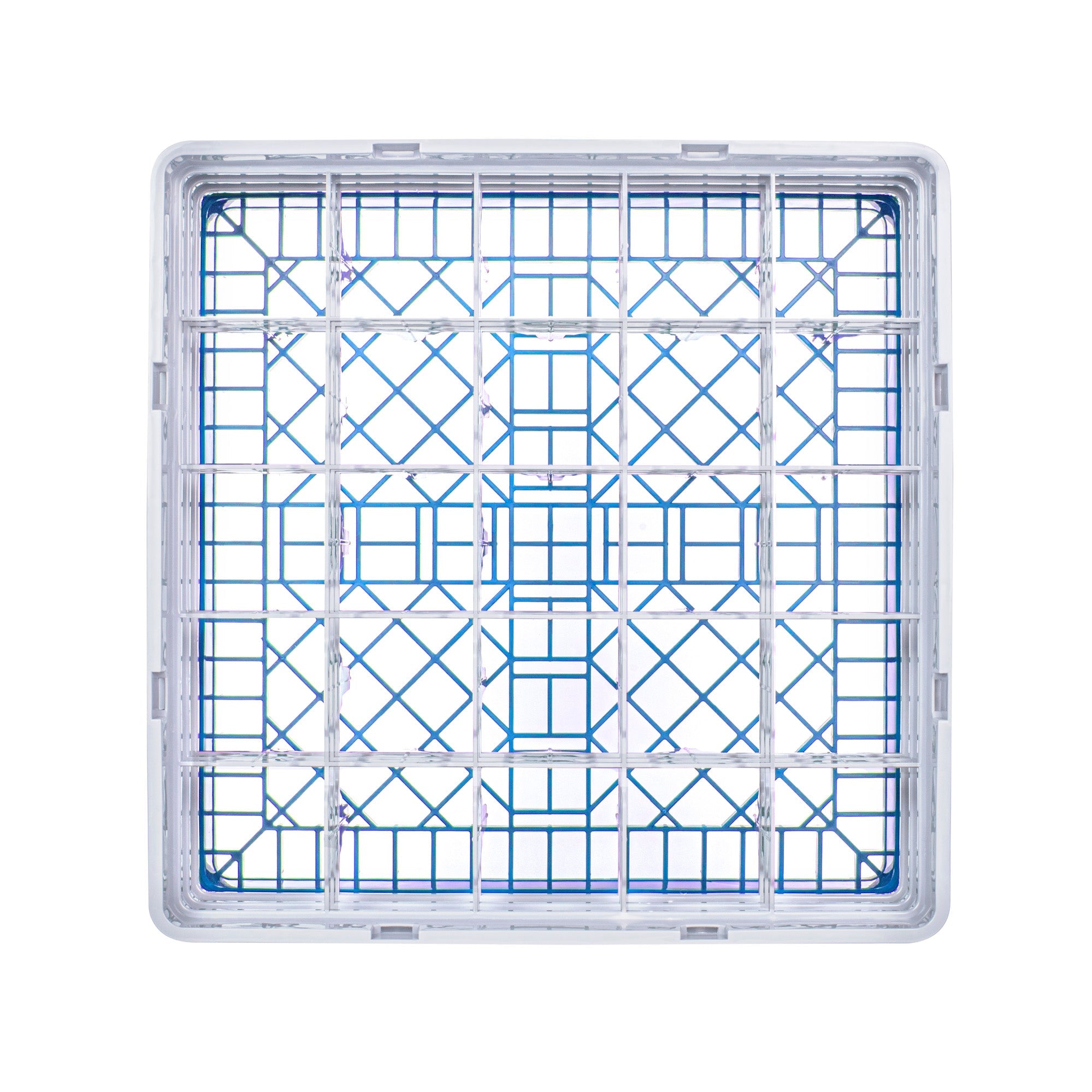 Clean Tek Professional Blue Glass Rack - 25 Compartments, 1 Full Drop and 2 Half Drop Extenders - 19 3/4" x 19 3/4" x 8 3/4" - 1 count box