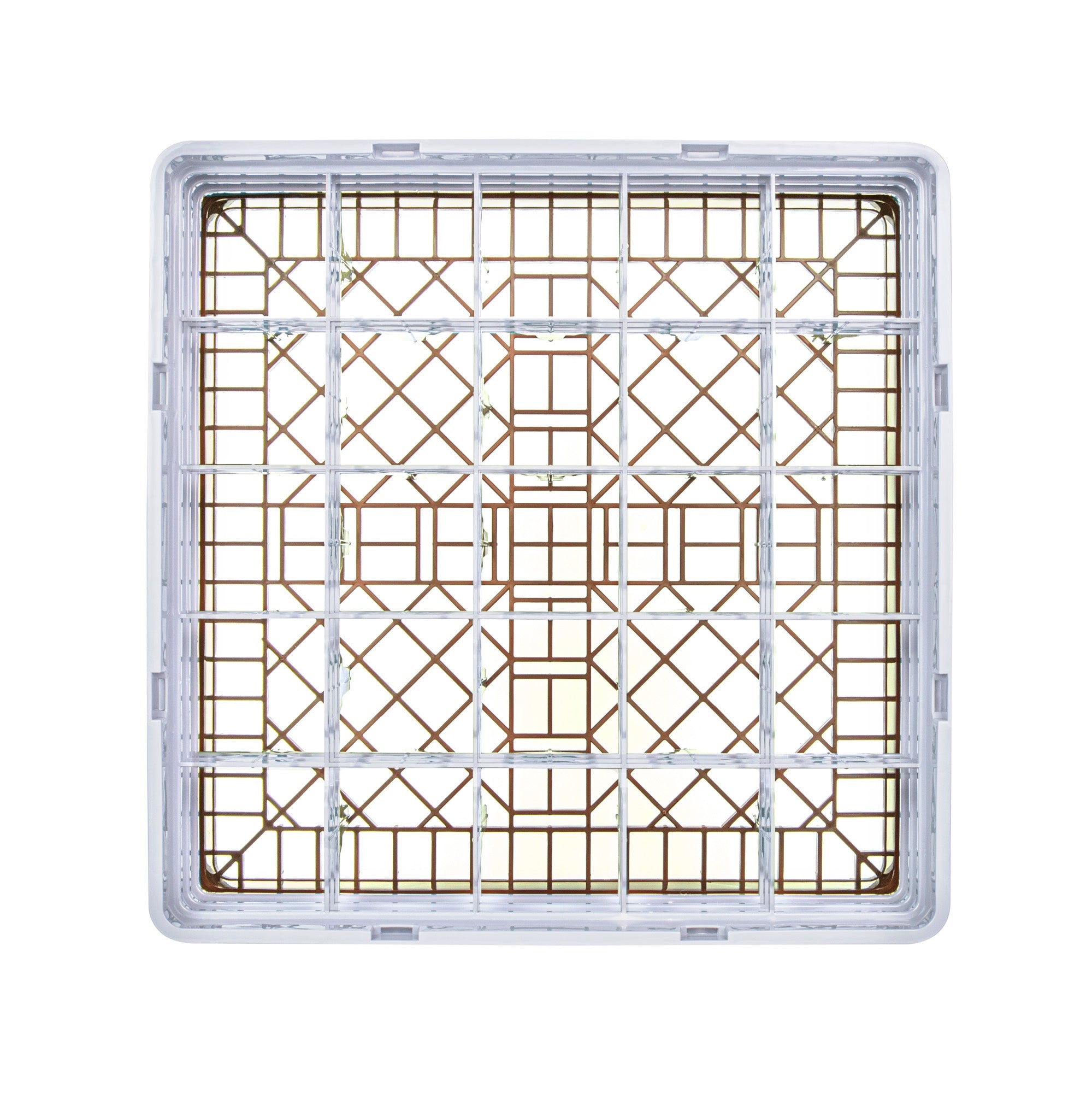 Clean Tek Professional Brown Glass Rack - 25 Compartments, 1 Full Drop and 2 Half Drop Extenders - 19 3/4" x 19 3/4" x 8 3/4" - 1 count box