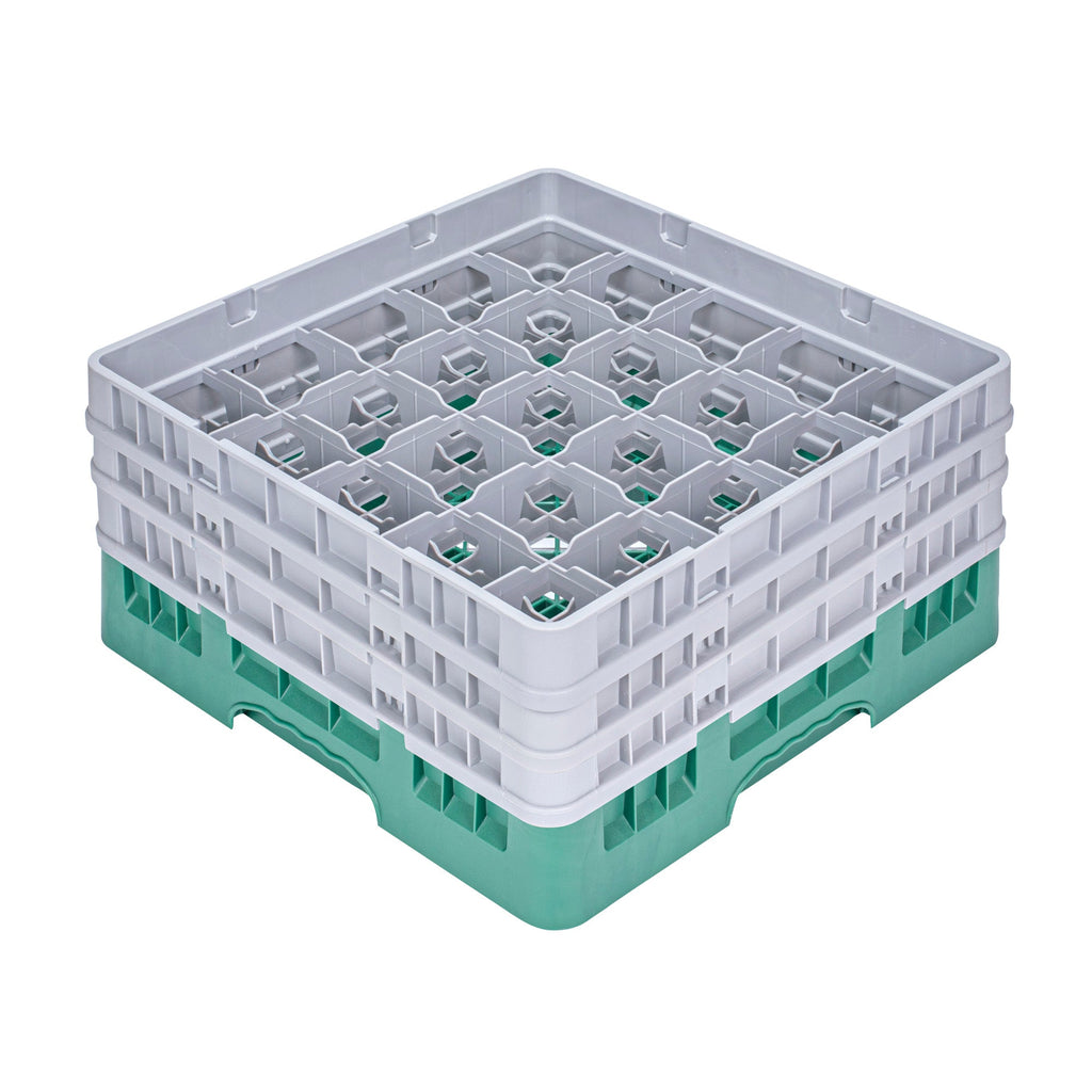 Clean Tek Professional Green Glass Rack - 25 Compartments, 1 Full Drop and 2 Half Drop Extenders - 19 3/4" x 19 3/4" x 8 3/4" - 1 count box