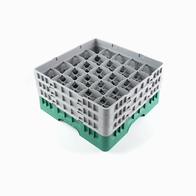 Clean Tek Professional Green Glass Rack - 25 Compartments, 1 Full Drop and 2 Half Drop Extenders - 19 3/4" x 19 3/4" x 8 3/4" - 1 count box