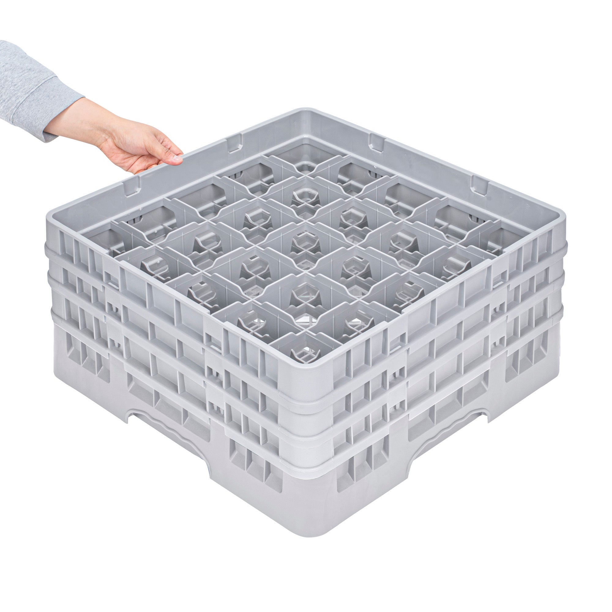 Clean Tek Professional Gray Glass Rack - 25 Compartments, 1 Full Drop and 2 Half Drop Extenders - 19 3/4" x 19 3/4" x 8 3/4" - 1 count box