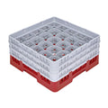 Clean Tek Professional Red Glass Rack - 25 Compartments, 1 Full Drop and 2 Half Drop Extenders - 19 3/4" x 19 3/4" x 8 3/4" - 1 count box