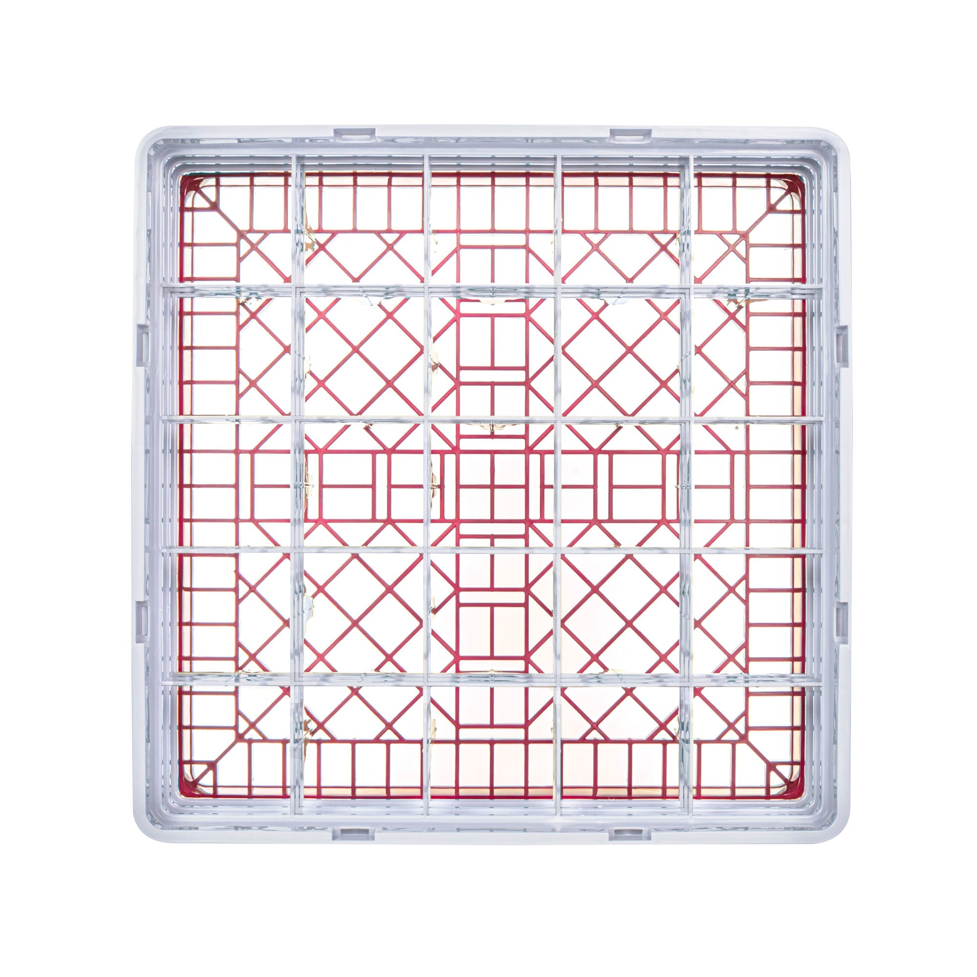 Clean Tek Professional Red Glass Rack - 25 Compartments, 1 Full Drop and 2 Half Drop Extenders - 19 3/4" x 19 3/4" x 8 3/4" - 1 count box