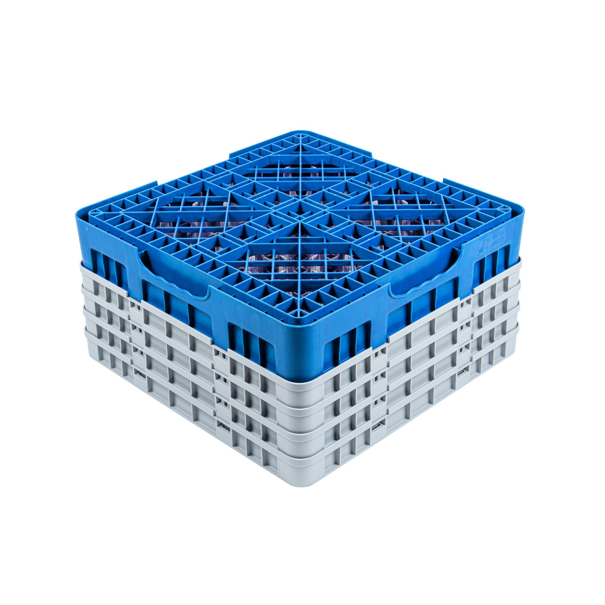 Clean Tek Professional Blue Glass Rack - 25 Compartments, 1 Full Drop and 3 Half Drop Extenders - 19 3/4" x 19 3/4" x 10 1/2" - 1 count box