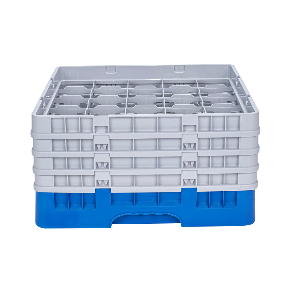 Clean Tek Professional Blue Glass Rack - 25 Compartments, 1 Full Drop and 3 Half Drop Extenders - 19 3/4" x 19 3/4" x 10 1/2" - 1 count box