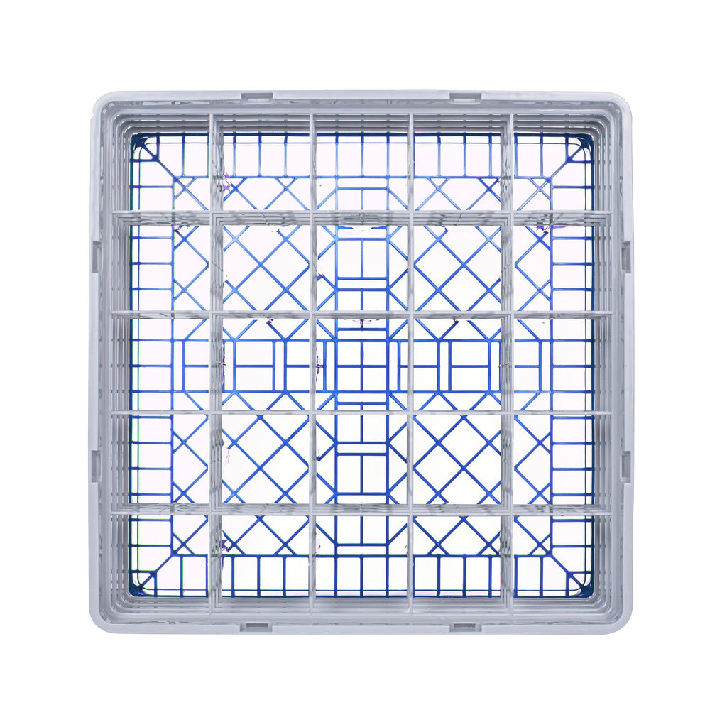 Clean Tek Professional Blue Glass Rack - 25 Compartments, 1 Full Drop and 3 Half Drop Extenders - 19 3/4" x 19 3/4" x 10 1/2" - 1 count box