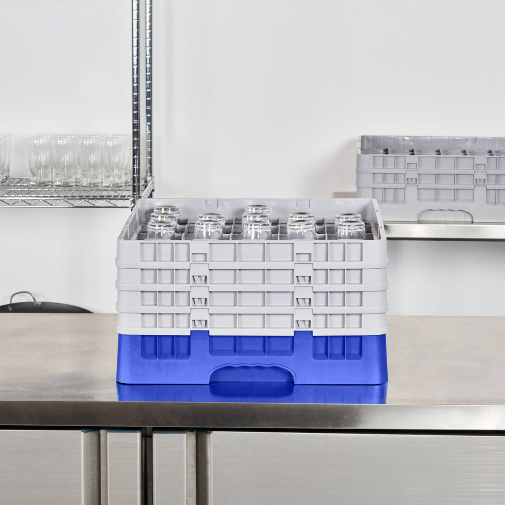Clean Tek Professional Blue Glass Rack - 25 Compartments, 1 Full Drop and 3 Half Drop Extenders - 19 3/4" x 19 3/4" x 10 1/2" - 1 count box