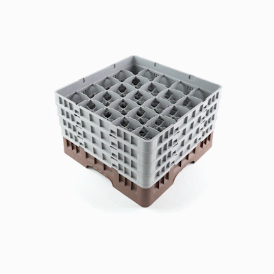 Clean Tek Professional Brown Glass Rack - 25 Compartments, 1 Full Drop and 3 Half Drop Extenders - 19 3/4" x 19 3/4" x 10 1/2" - 1 count box