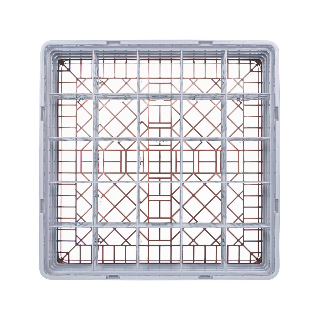 Clean Tek Professional Brown Glass Rack - 25 Compartments, 1 Full Drop and 3 Half Drop Extenders - 19 3/4" x 19 3/4" x 10 1/2" - 1 count box