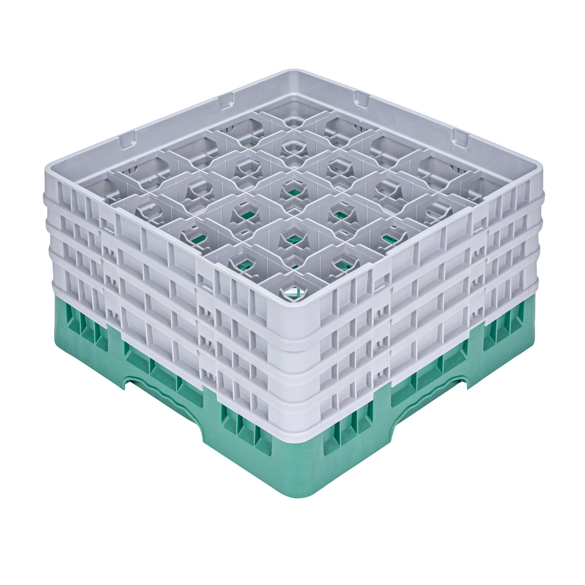 Clean Tek Professional Green Glass Rack - 25 Compartments, 1 Full Drop and 3 Half Drop Extenders - 19 3/4" x 19 3/4" x 10 1/2" - 1 count box