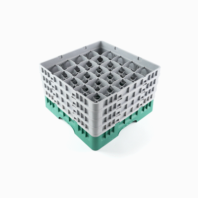 Clean Tek Professional Green Glass Rack - 25 Compartments, 1 Full Drop and 3 Half Drop Extenders - 19 3/4" x 19 3/4" x 10 1/2" - 1 count box