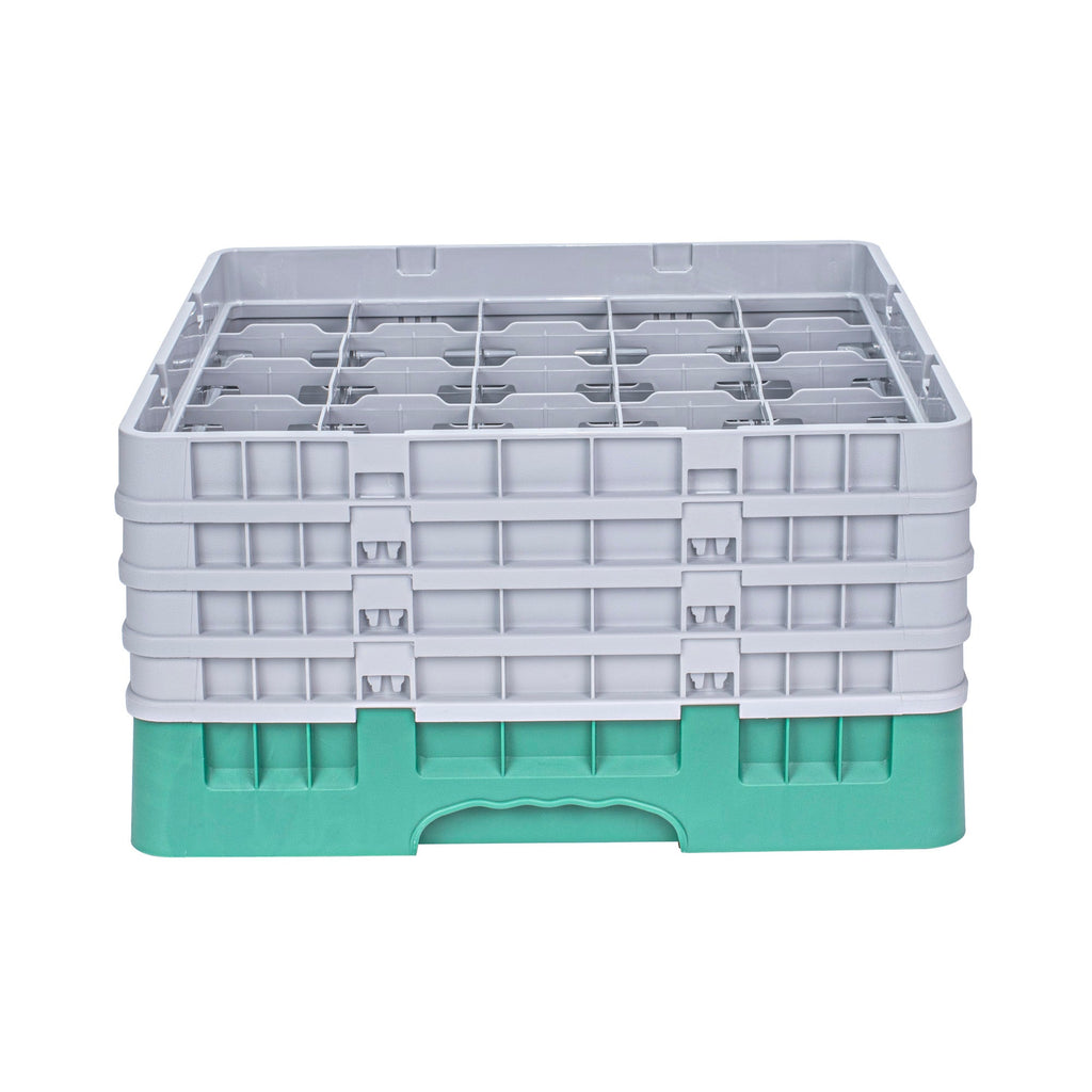 Clean Tek Professional Green Glass Rack - 25 Compartments, 1 Full Drop and 3 Half Drop Extenders - 19 3/4" x 19 3/4" x 10 1/2" - 1 count box