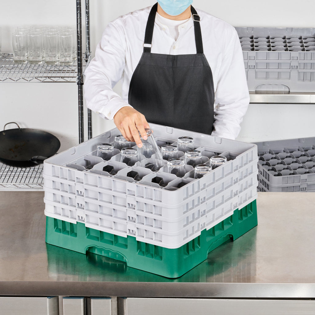 Clean Tek Professional Green Glass Rack - 25 Compartments, 1 Full Drop and 3 Half Drop Extenders - 19 3/4" x 19 3/4" x 10 1/2" - 1 count box