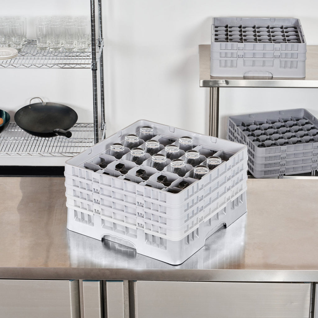 Clean Tek Professional Gray Glass Rack - 25 Compartments, 1 Full Drop and 3 Half Drop Extenders - 19 3/4" x 19 3/4" x 10 1/2" - 1 count box