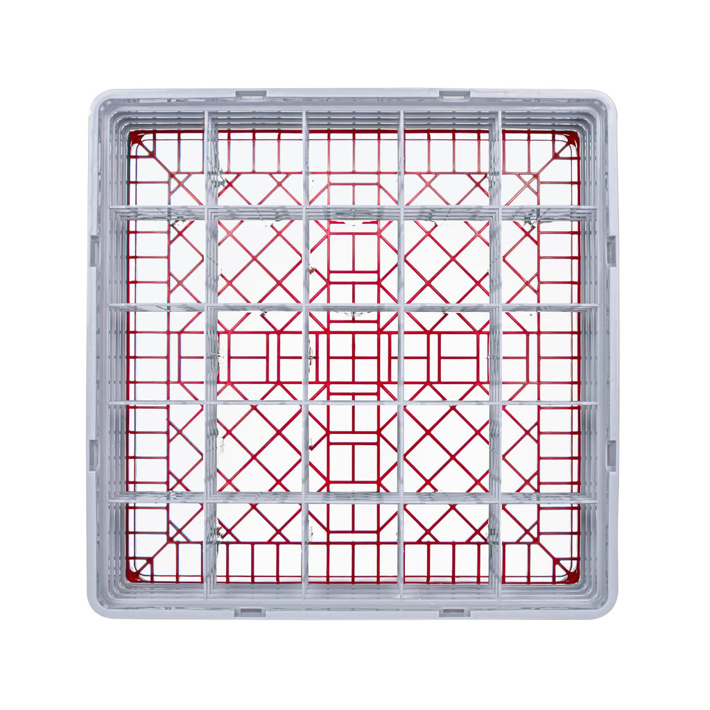 Clean Tek Professional Red Glass Rack - 25 Compartments, 1 Full Drop and 3 Half Drop Extenders - 19 3/4" x 19 3/4" x 10 1/2" - 1 count box