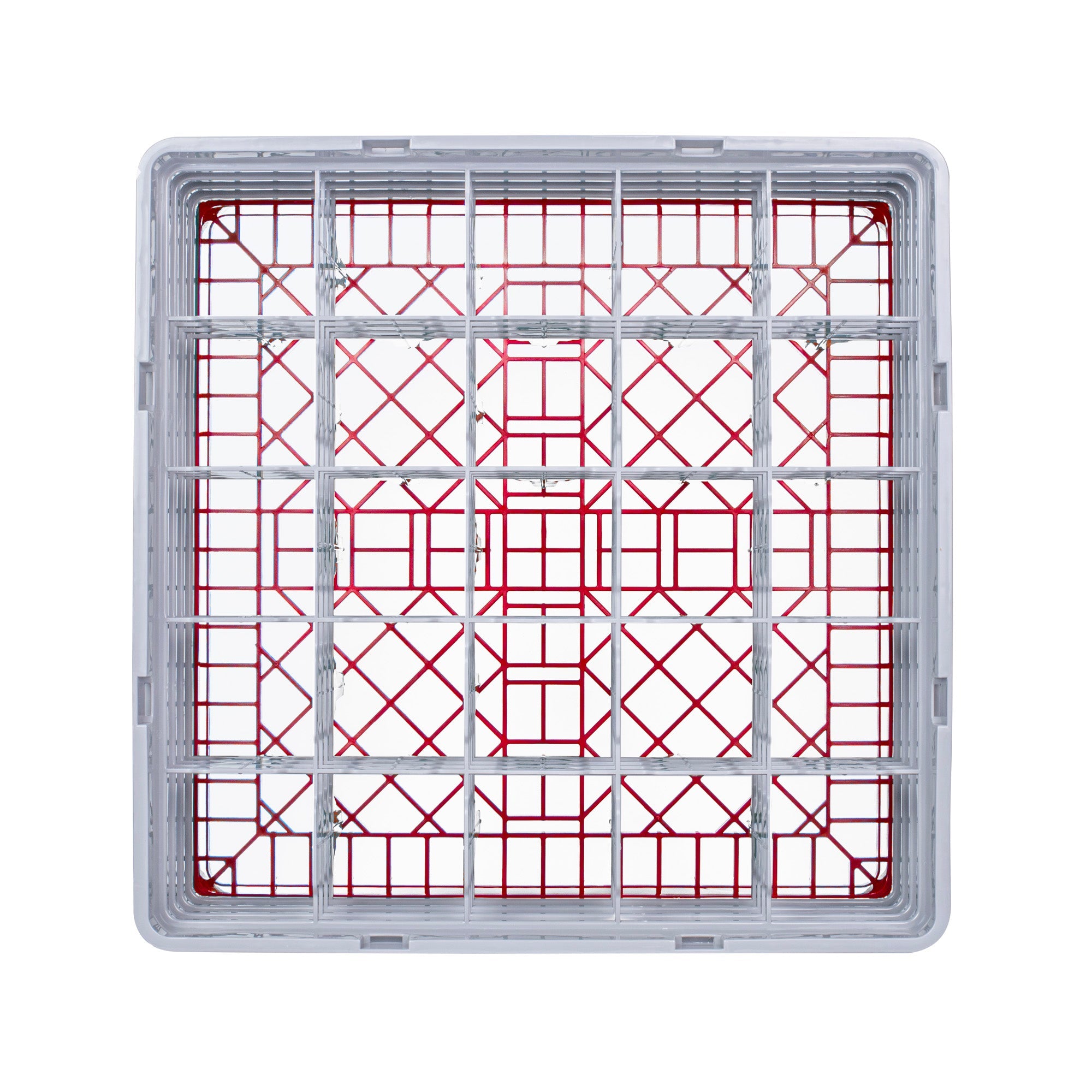 Clean Tek Professional Red Glass Rack - 25 Compartments, 1 Full Drop and 3 Half Drop Extenders - 19 3/4" x 19 3/4" x 10 1/2" - 1 count box