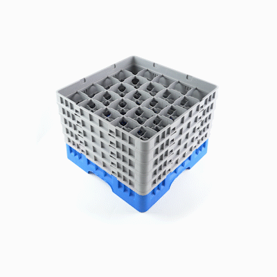 Clean Tek Professional Blue Glass Rack - 25 Compartments, 1 Full Drop and 4 Half Drop Extenders - 19 3/4" x 19 3/4" x 12 1/4" - 1 count box