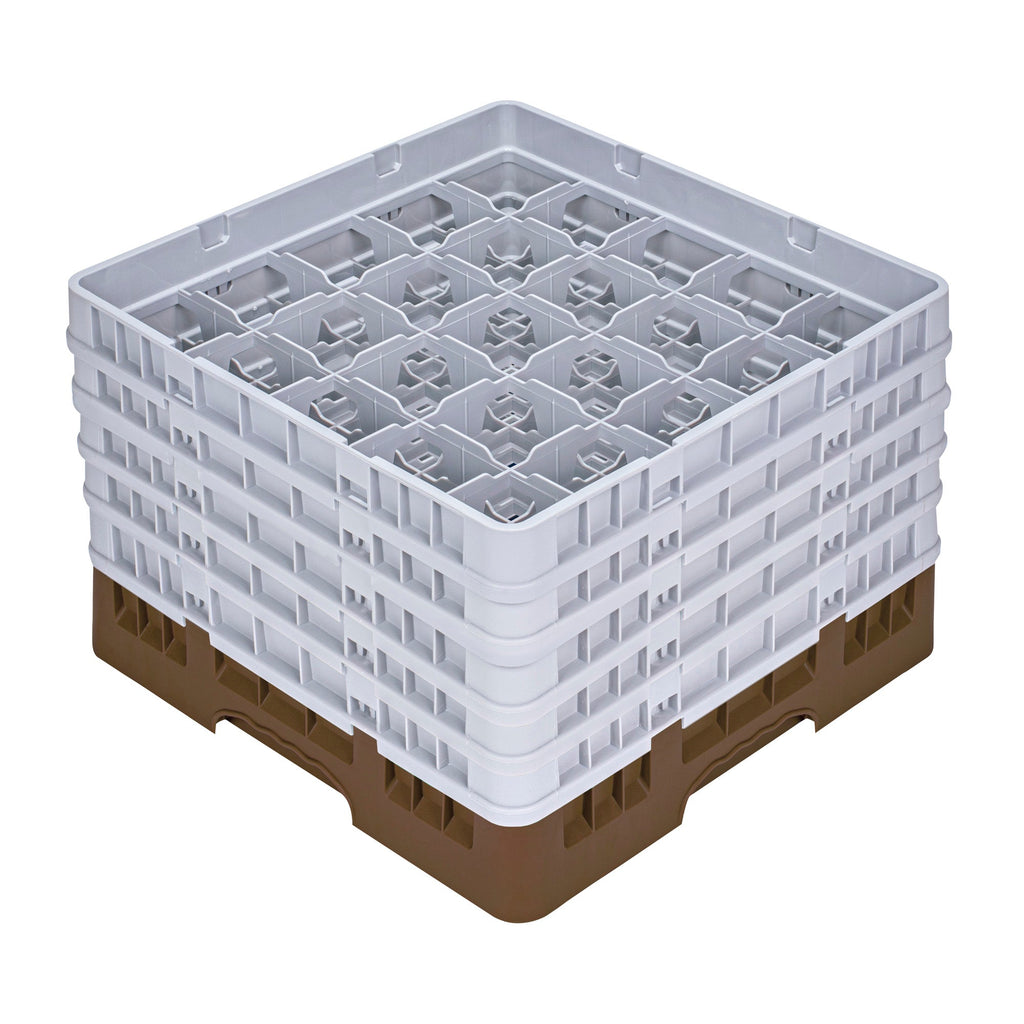 Clean Tek Professional Brown Glass Rack - 25 Compartments, 1 Full Drop and 4 Half Drop Extenders - 19 3/4" x 19 3/4" x 12 1/4" - 1 count box