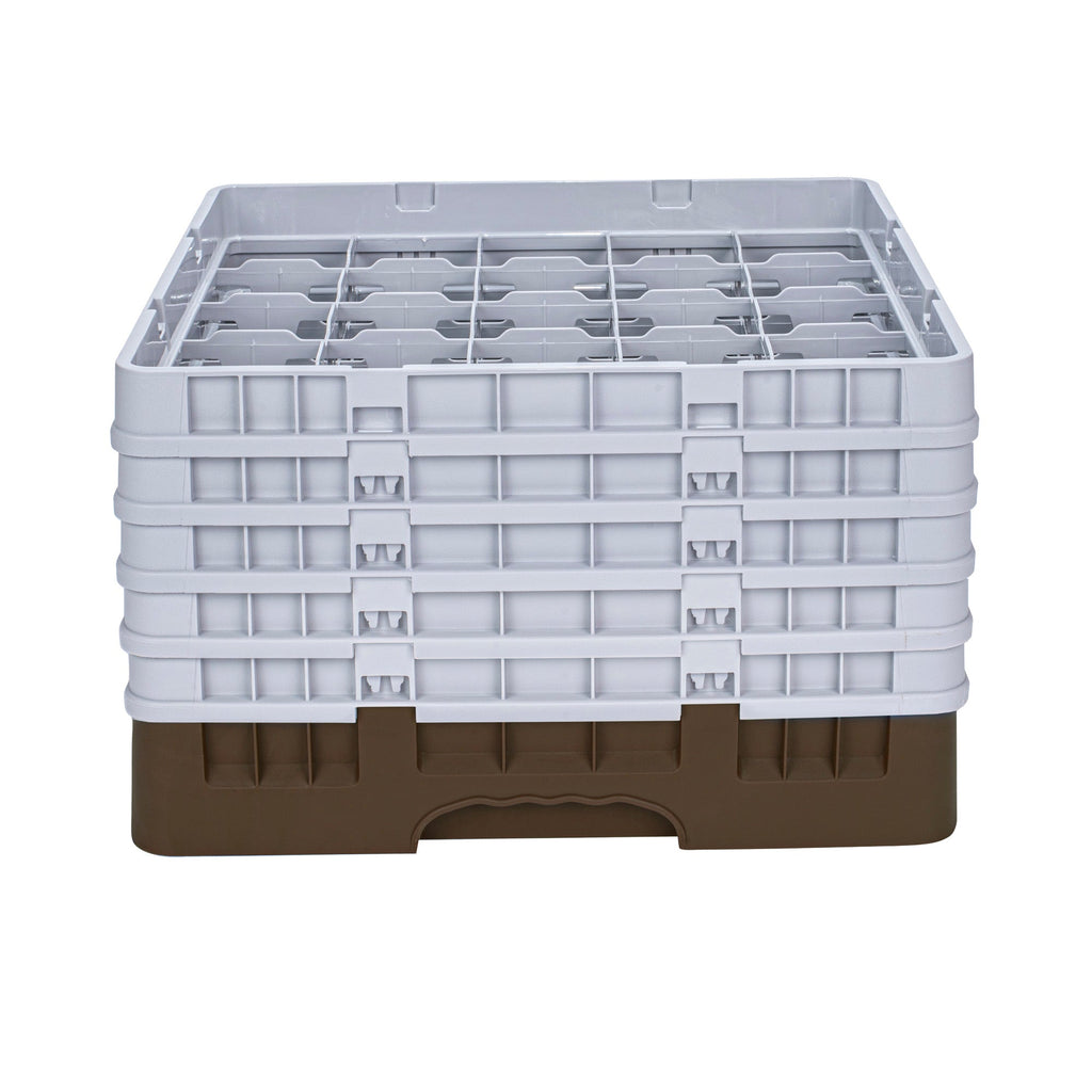 Clean Tek Professional Brown Glass Rack - 25 Compartments, 1 Full Drop and 4 Half Drop Extenders - 19 3/4" x 19 3/4" x 12 1/4" - 1 count box