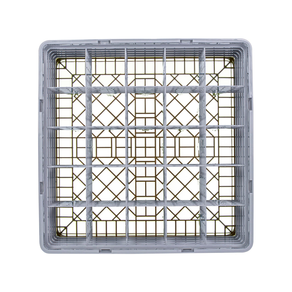Clean Tek Professional Brown Glass Rack - 25 Compartments, 1 Full Drop and 4 Half Drop Extenders - 19 3/4" x 19 3/4" x 12 1/4" - 1 count box