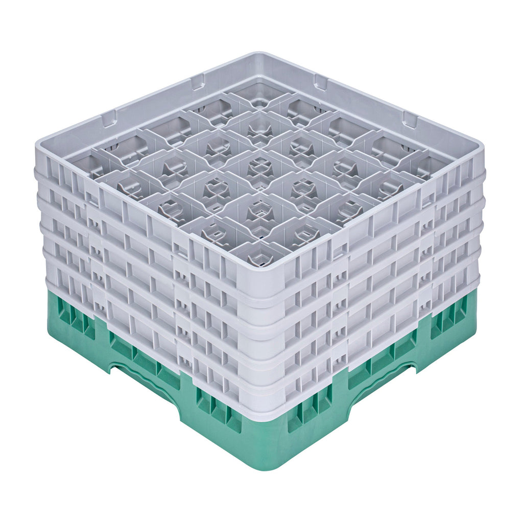 Clean Tek Professional Green Glass Rack - 25 Compartments, 1 Full Drop and 4 Half Drop Extenders - 19 3/4" x 19 3/4" x 12 1/4" - 1 count box