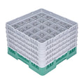 Clean Tek Professional Green Glass Rack - 25 Compartments, 1 Full Drop and 4 Half Drop Extenders - 19 3/4" x 19 3/4" x 12 1/4" - 1 count box
