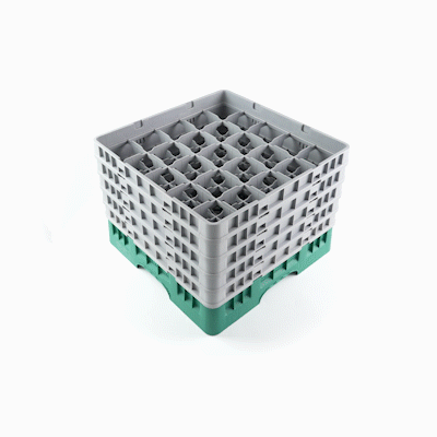 Clean Tek Professional Green Glass Rack - 25 Compartments, 1 Full Drop and 4 Half Drop Extenders - 19 3/4" x 19 3/4" x 12 1/4" - 1 count box
