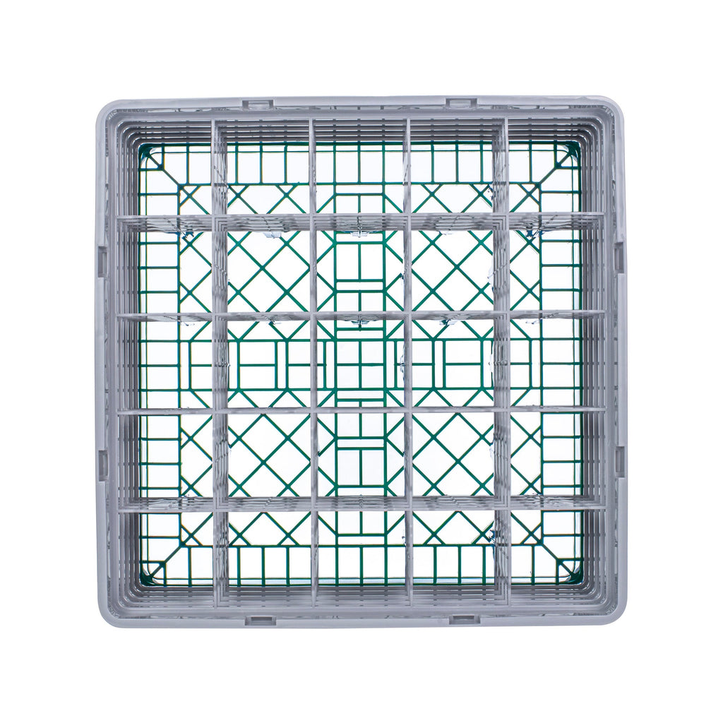 Clean Tek Professional Green Glass Rack - 25 Compartments, 1 Full Drop and 4 Half Drop Extenders - 19 3/4" x 19 3/4" x 12 1/4" - 1 count box