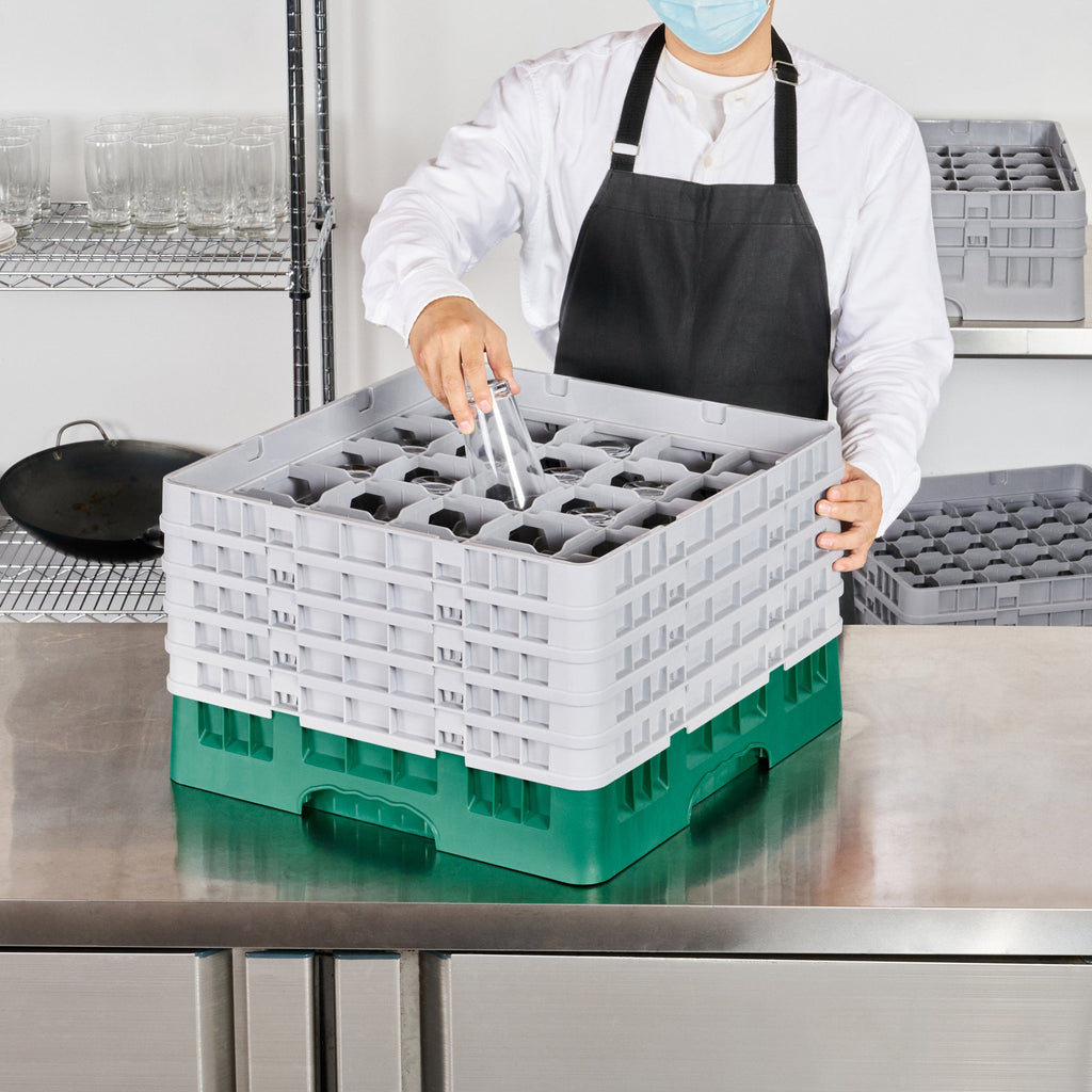 Clean Tek Professional Green Glass Rack - 25 Compartments, 1 Full Drop and 4 Half Drop Extenders - 19 3/4" x 19 3/4" x 12 1/4" - 1 count box