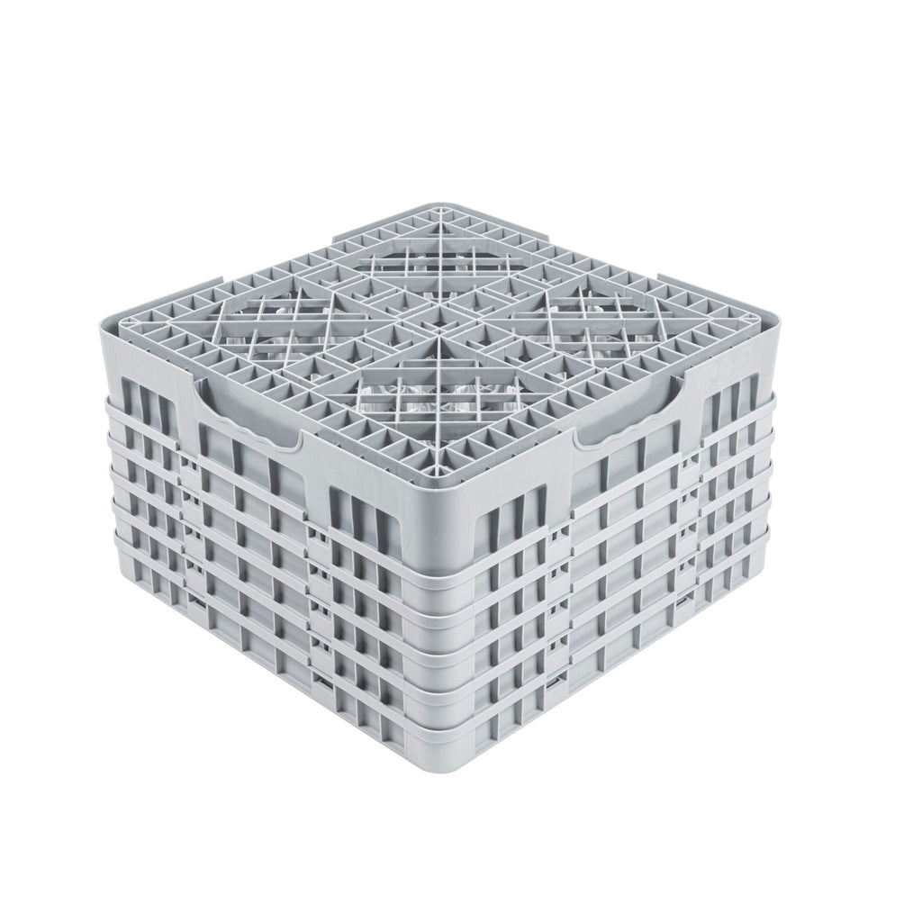 Clean Tek Professional Gray Glass Rack - 25 Compartments, 1 Full Drop and 4 Half Drop Extenders - 19 3/4" x 19 3/4" x 12 1/4" - 1 count box
