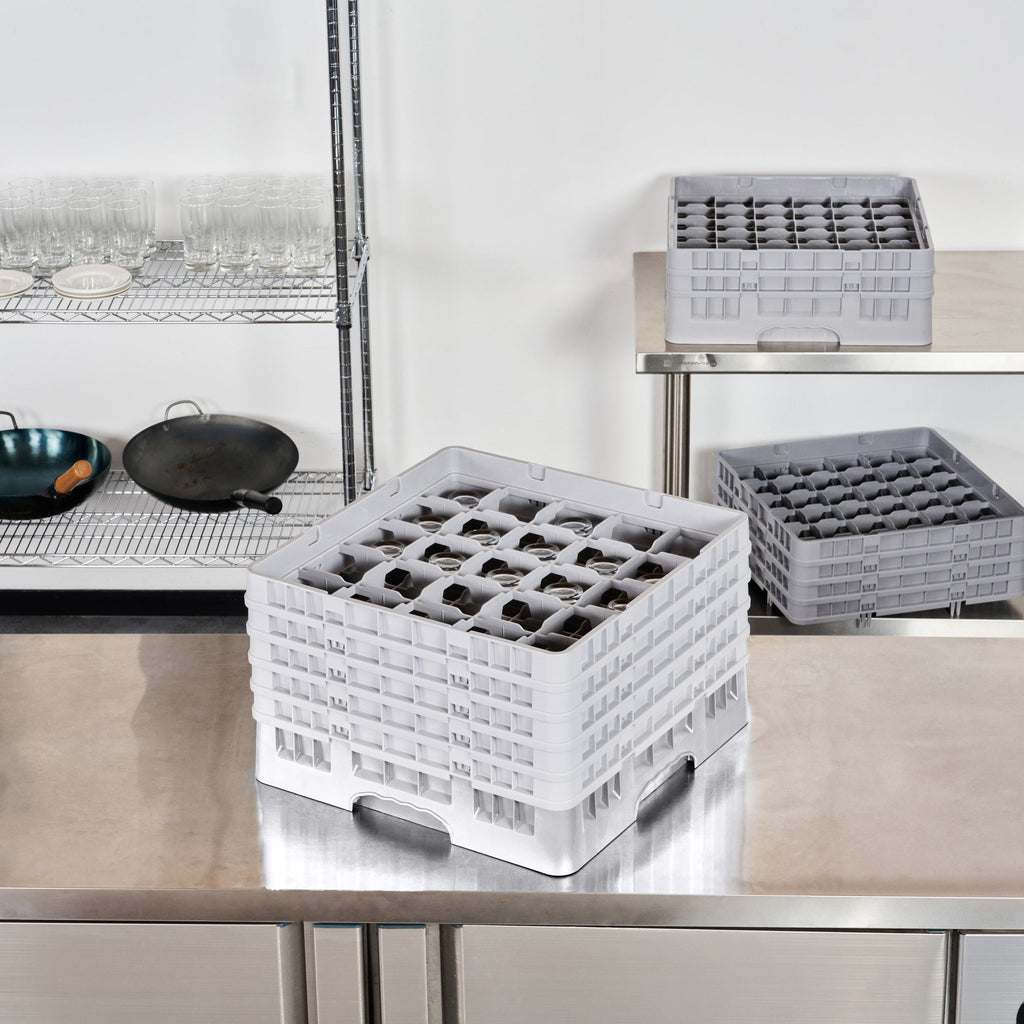 Clean Tek Professional Gray Glass Rack - 25 Compartments, 1 Full Drop and 4 Half Drop Extenders - 19 3/4" x 19 3/4" x 12 1/4" - 1 count box