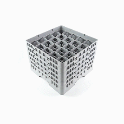 Clean Tek Professional Gray Glass Rack - 25 Compartments, 1 Full Drop and 4 Half Drop Extenders - 19 3/4" x 19 3/4" x 12 1/4" - 1 count box