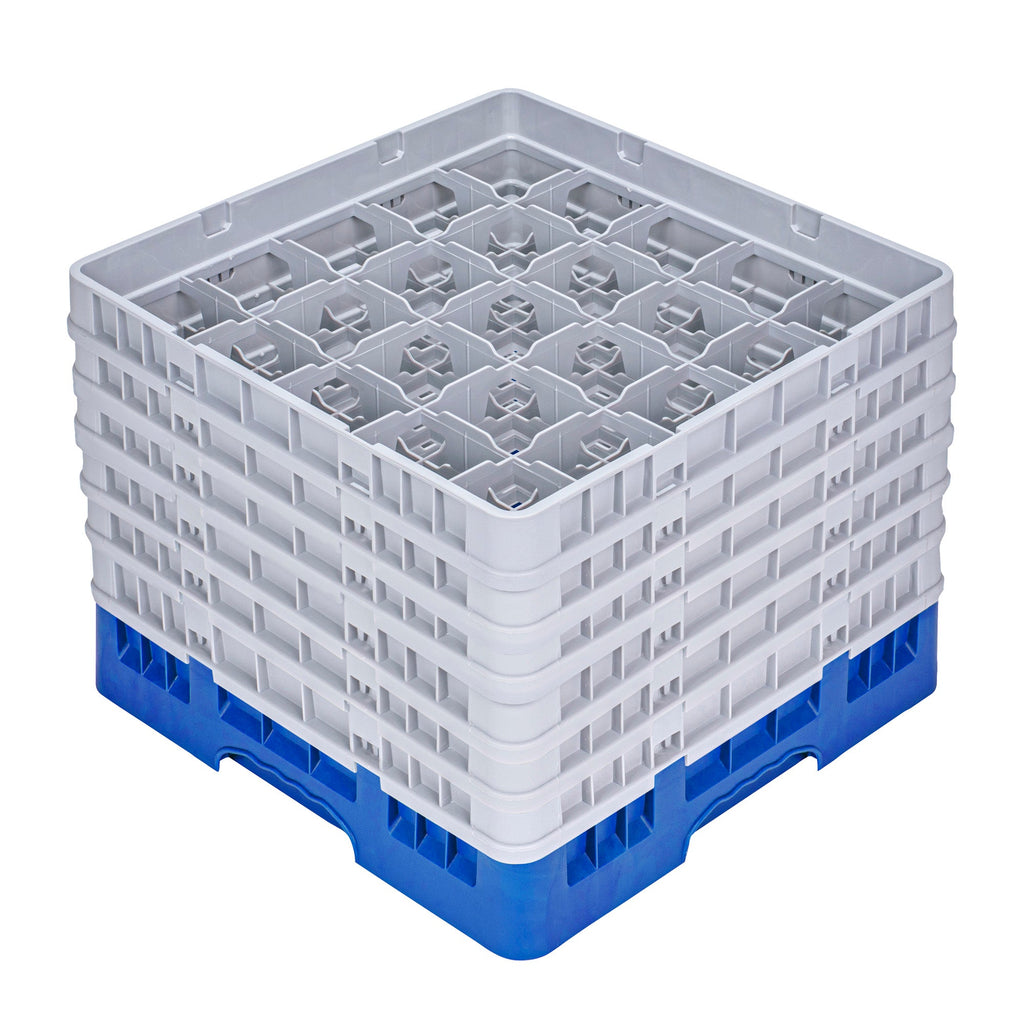 Clean Tek Professional Blue Glass Rack - 25 Compartments, 1 Full Drop and 5 Half Drop Extenders - 19 3/4" x 19 3/4" x 13 3/4" - 1 count box