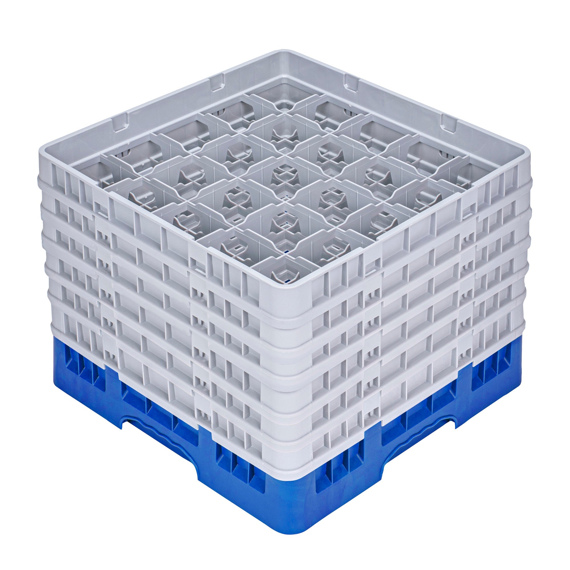 Clean Tek Professional Blue Glass Rack - 25 Compartments, 1 Full Drop and 5 Half Drop Extenders - 19 3/4" x 19 3/4" x 13 3/4" - 1 count box